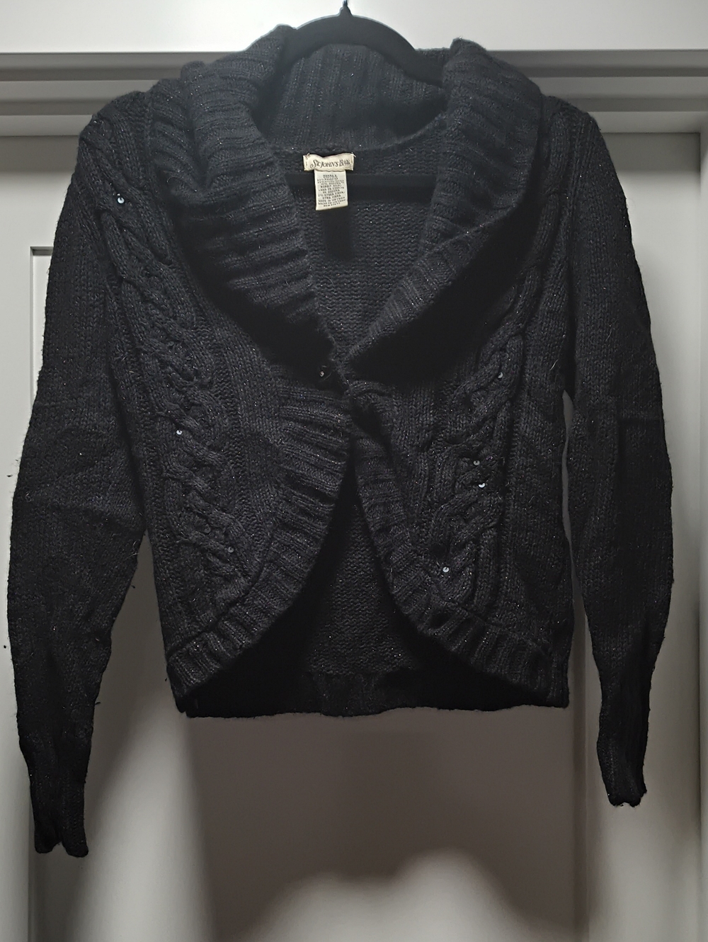 St. John's Bay Black Cable Knit Shawl-Collar Cardigan with Sequin Accents